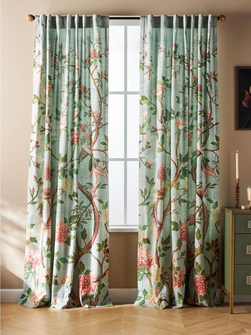 Anthropologie Havenview Organic Cotton Printed Bird Curtain, 50x84